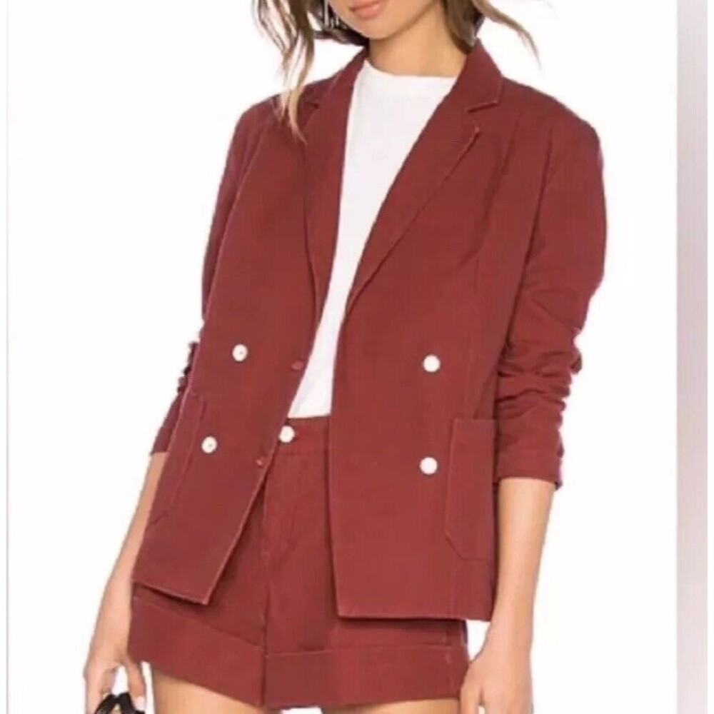 Father’s Daughter Revolve XS Denim Canvas Work Jacket Brick Red DB Button NWT